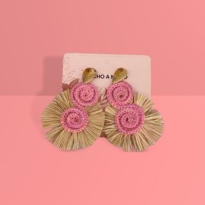 Caracola Straw EARRINGS Unique Pink Natural